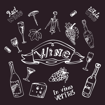 Wine set on chalk board vector illustration