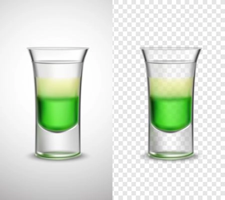 Unique colored glassware 2 realistic transparent banners set with light rum syrup alcohol drink isolated vector illustration