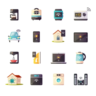 Internet of things iot retro cartoon icons collection with smartphone remote controlled kitchen utensils isolated vector illustration