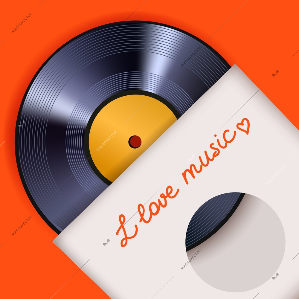 Vinyl record plate in paper I love music cover poster vector illustration