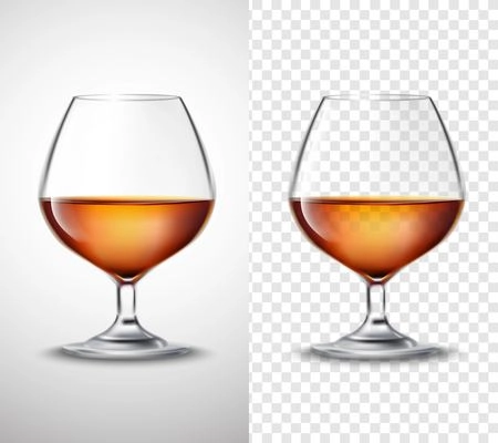 Wine glass with golden alcohol drink serving 2 vertical banners set with transparent background isolated vector illustration