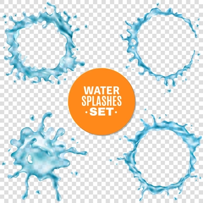 Collection of different abstract shapes of blue water splashes on transparent background isolated vector illustration