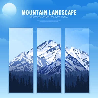 Design concept of mountains landscape poster divided to vertical banners for smartphone wallpapers vector illustration