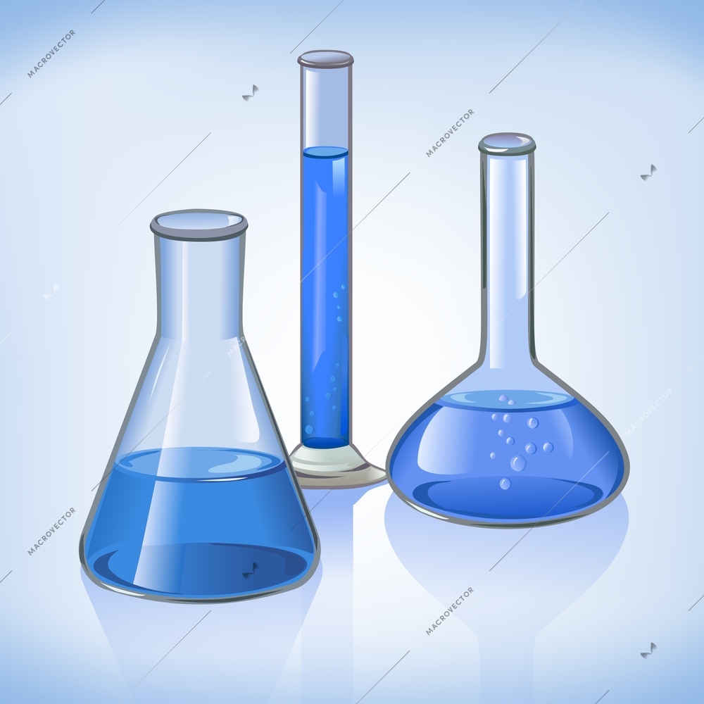 Science laboratory flasks glassware template on blue still life symbol vector illustration