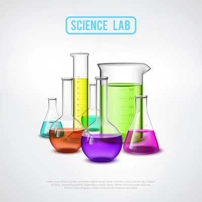 Laboratory equipment composition with realistic glass test tubes colorful liquids flat isolated vector illustration