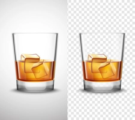 Scotch whisky glasses set with alcohol and ice cubes 2 realistic  banners with transparent background isolated vector illustration