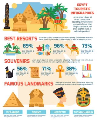 Egypt infographic set with landmarks and resorts symbols flat vector illustration