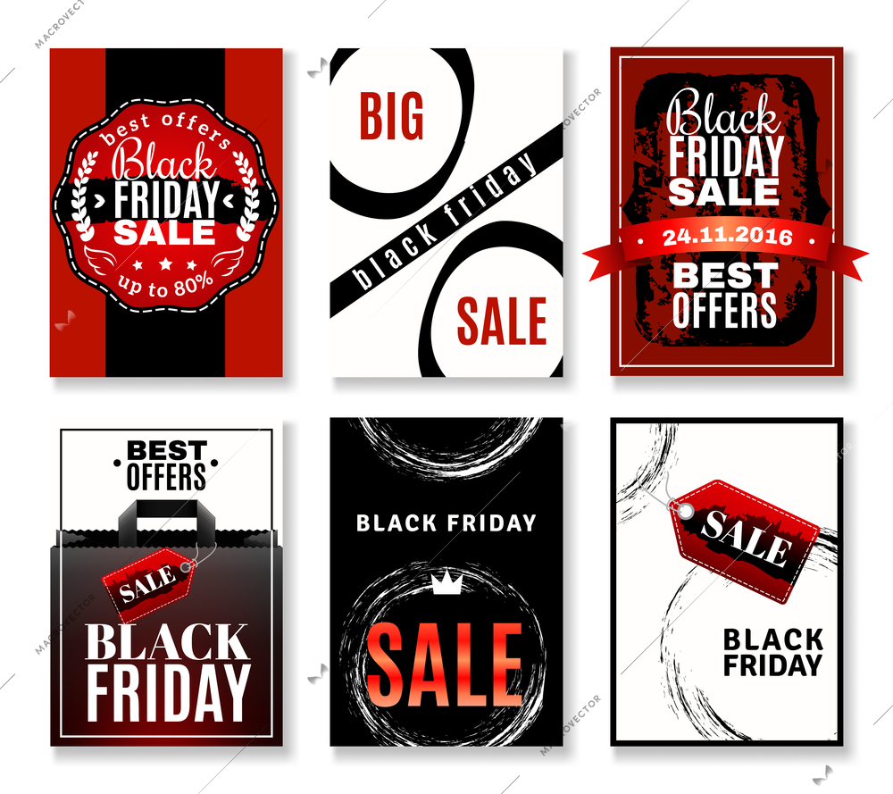 Black friday sale flyers collection for promotional marketing and advertising targets vector illustration