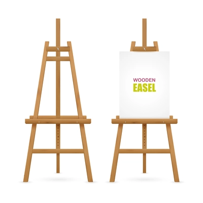 Wooden artist easel set with and without canvas isolated on white background vector illustration