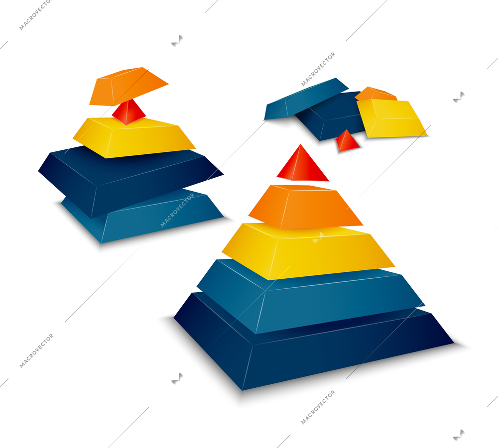 Pyramid assembled, disassembled and as parts vector illustration