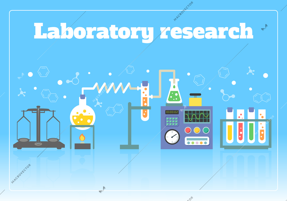 Science laboratory chemistry medical pharmacy research concept with flasks and formulas vector illustration