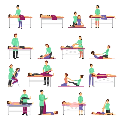 Massage icons set with healthcare symbols flat isolated vector illustration