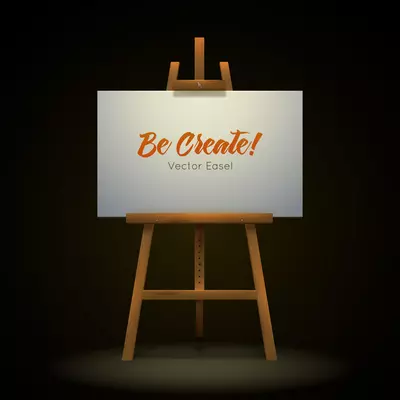 Wooden artist easel with white canvas isolated on dark background vector illustration