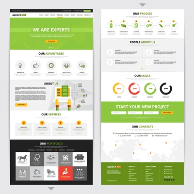 Web page vertical design set with new project symbols flat isolated vector illustration