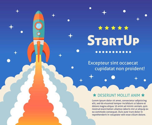 Space rocket ship start up cartoon futuristic background with stars on background vector illustration