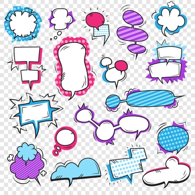 Pop art bubbles set with sound effects and exclamations on transparent background flat isolated vector illustration