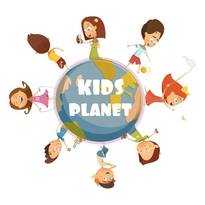 Playing kids cartoon concept with kids planet symbols vector illustration