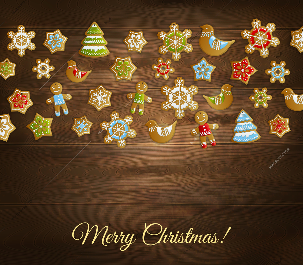 Christmas toys template with different shapes and figures on wooden background vector illustration