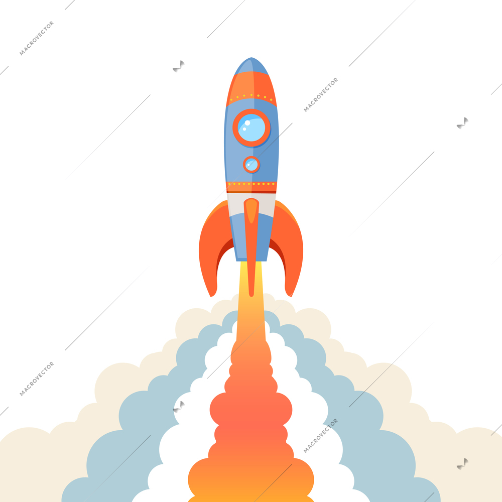 Space rocket ship start cartoon emblem isolated on white background vector illustration