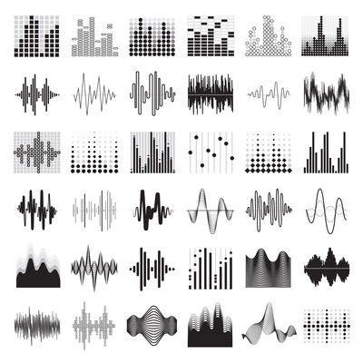 Audio equalizer black white icons set flat isolated vector illustration