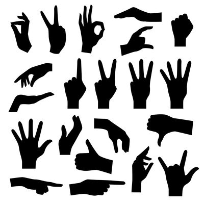 Hand silhouettes set of various emotions and gestures on white background isolated vector illustration