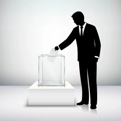 Voting election concept with man silhouette putting vote paper in the ballot box isolated vector illustration