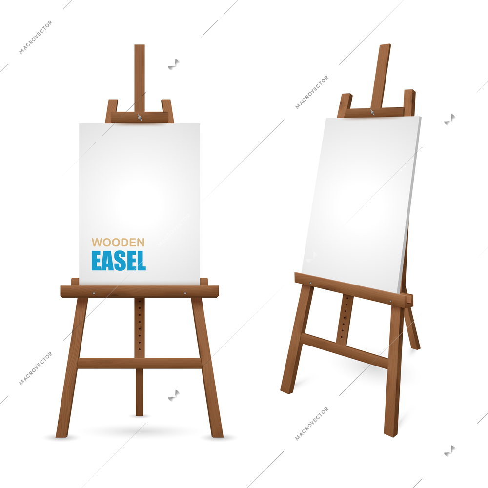 Wooden artist easel with clean canvas isolated on white background vector illustration