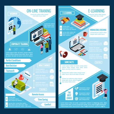 Webinar vertical isometric banners set with podcasting symbols isolated vector illustration