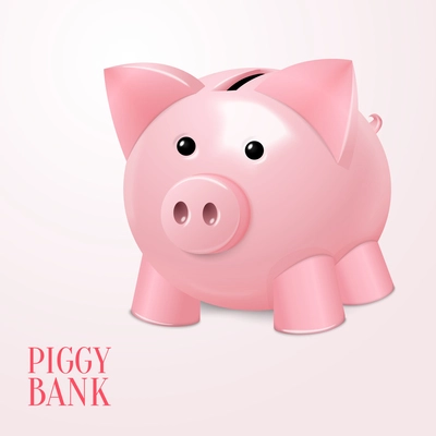 Funny pink ed piggy bank money box saving symbol poster vector illustration