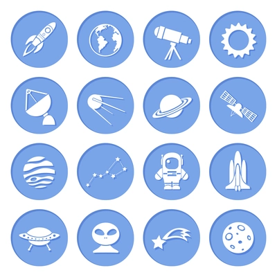 Space ship and astronomy icons set of rocket satellite earth alien isolated vector illustration