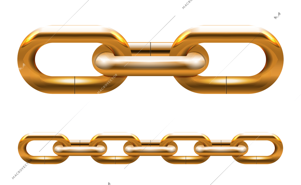 Golden metal chain links vector illustration isolated