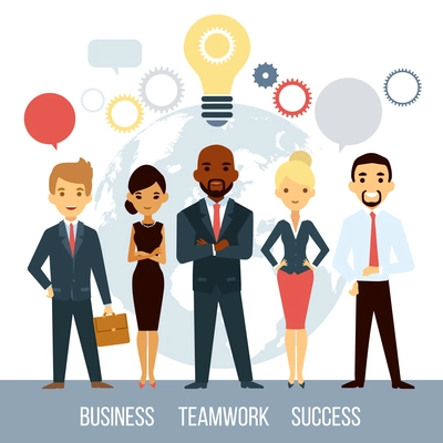 Team of professional successful smart businessmen with great ideas isolated vector illustration
