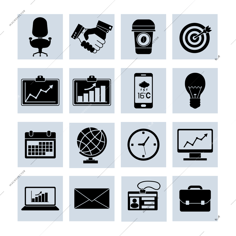 Business icons set of mobile phone lightbulb calendar globe black isolated vector illustration