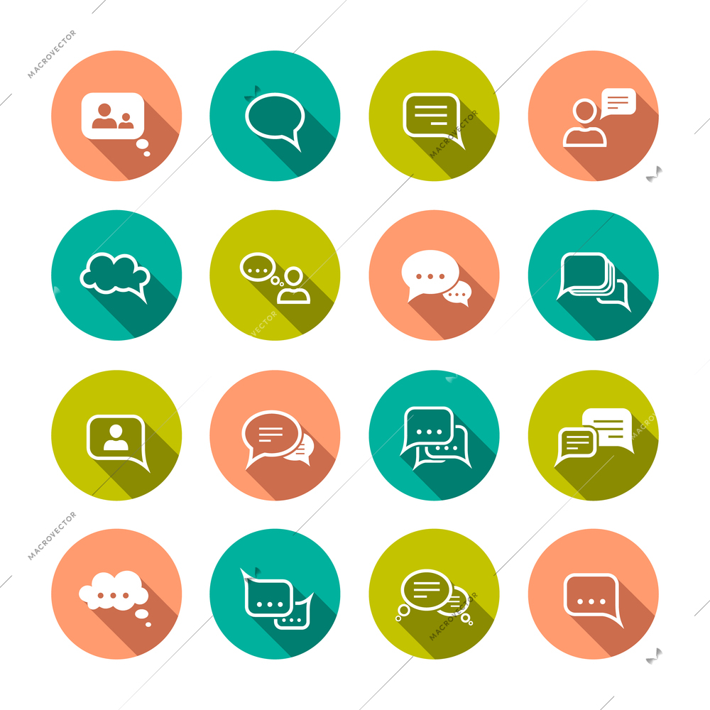 Chat message speech talk text bubble communication flat icons set isolated vector illustration