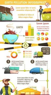 Industrial garbage yard and household waste sorting collecting and environmentally responsible recycling cartoon infographic poster  vector illustration