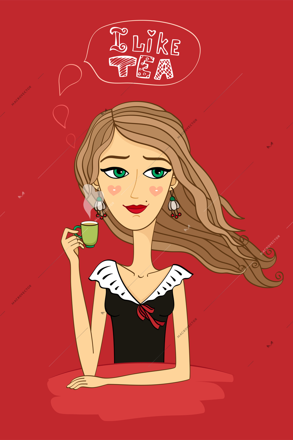 Girl likes tea with cup vector illustration