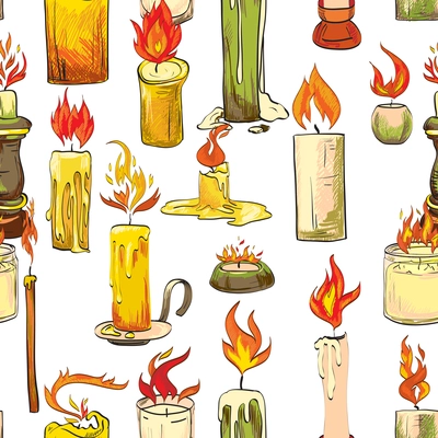 Vintage retro wax flame colorful sketch candles seamless pattern vector illustration