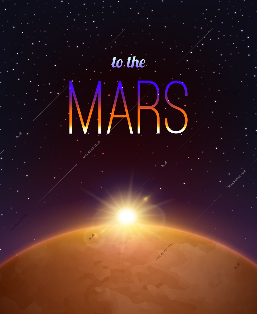 Mars exploration realistic background with space and galaxy symbols vector illustration