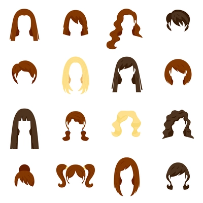 Woman hair icons set with hairstyle and haircut flat isolated vector illustration