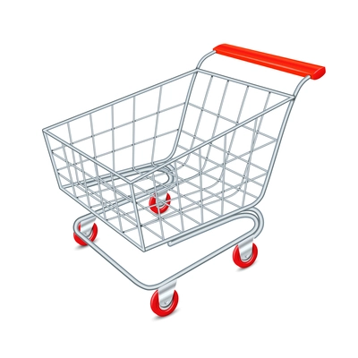 Empty supermarket shopping cart 3d isolated on white background vector illustration