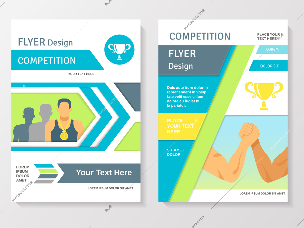 Sports competition flyer template with winner partnership gold medals and cup vector illustration