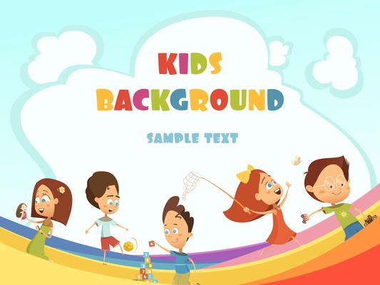 Playing kids cartoon background with outdoor and indoor activities symbols vector illustration