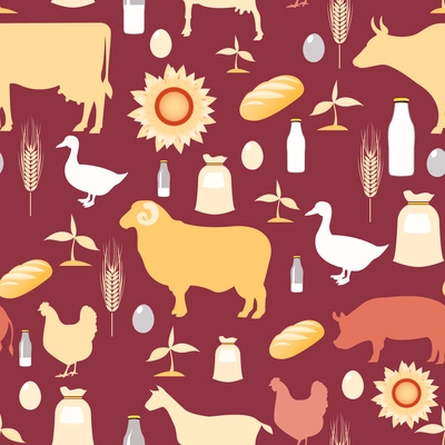 Farming natural organic agriculture livestock and harvest seamless pattern vector illustration