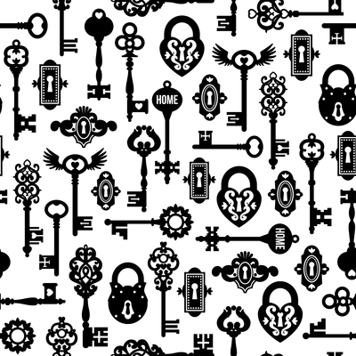 Keys and locks seamless pattern in vintage style isolated vector illustration