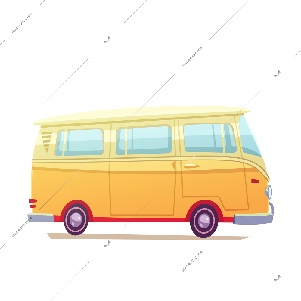 Color cartoon illustration with white background depicting red surf bus vector illustration