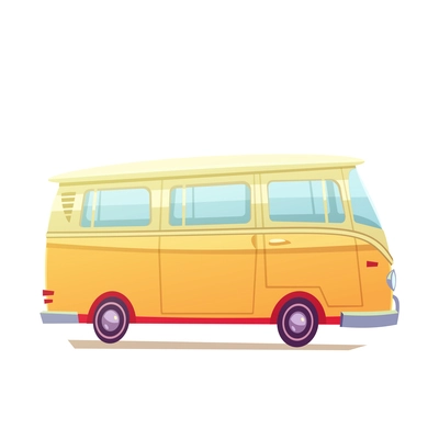 Color cartoon illustration with white background depicting red surf bus vector illustration