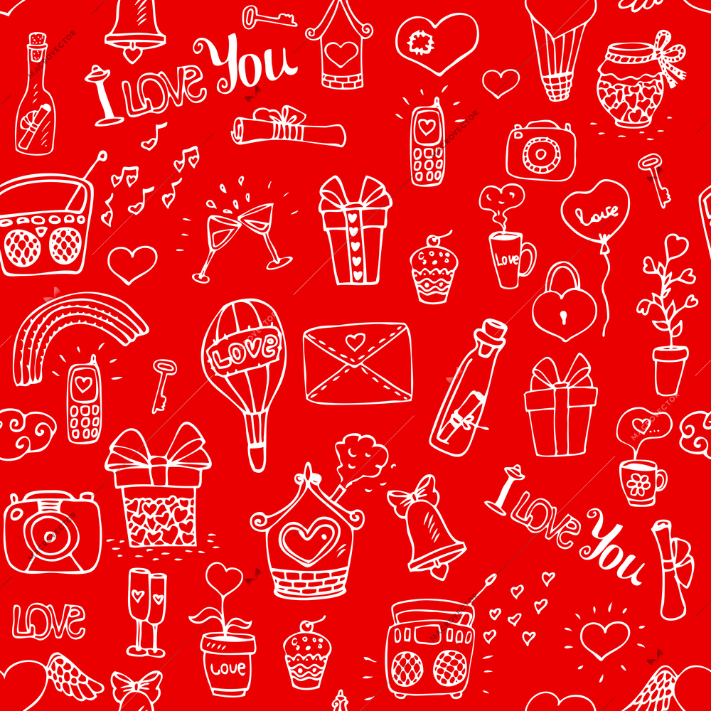 Seamless red icons love pattern vector illustration