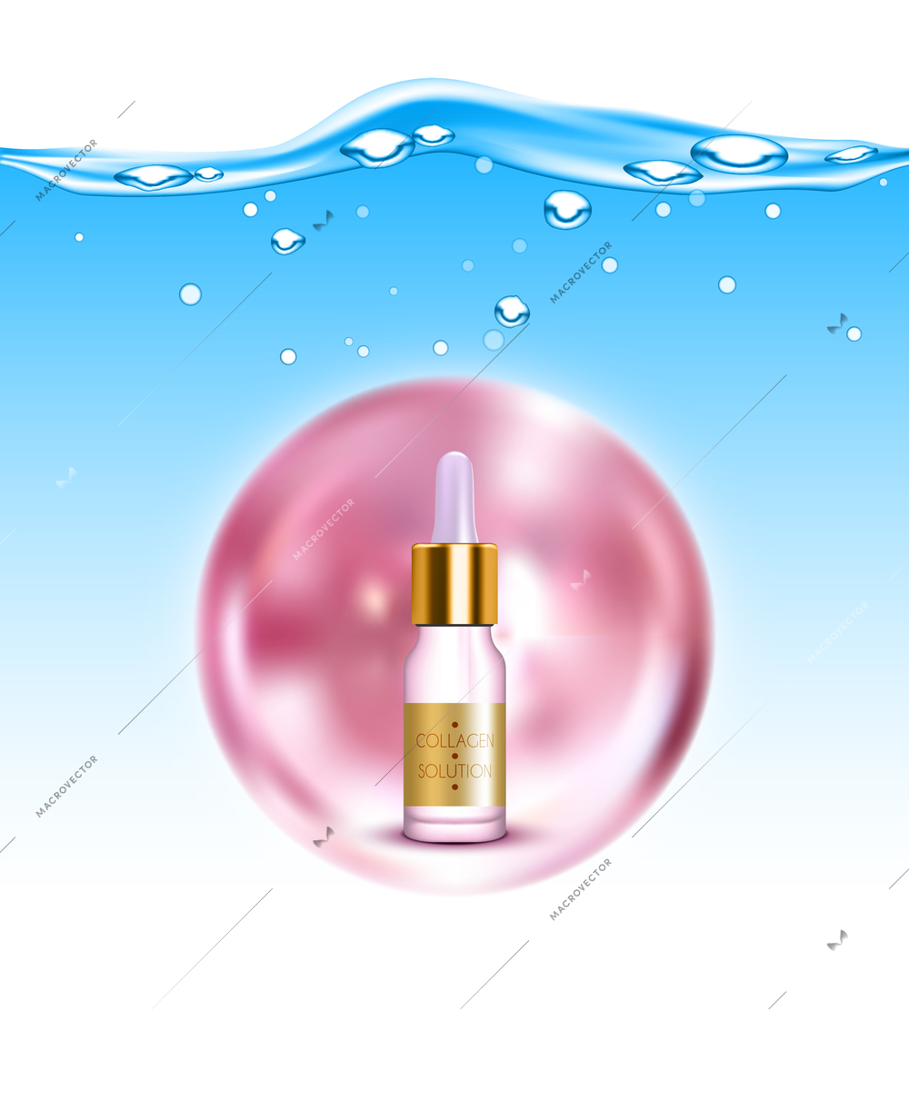 Anti-aging natural gold collagen production solution for skin hydration and elasticity background poster realistic vector illustration