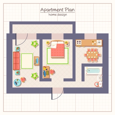 Architectural apartment plan top view with furniture flat vector illustration