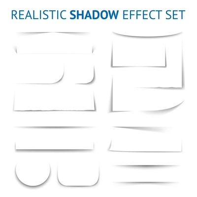 Realistic shadow effect collection with white paper sheet of different shapes and forms isolated vector illustration